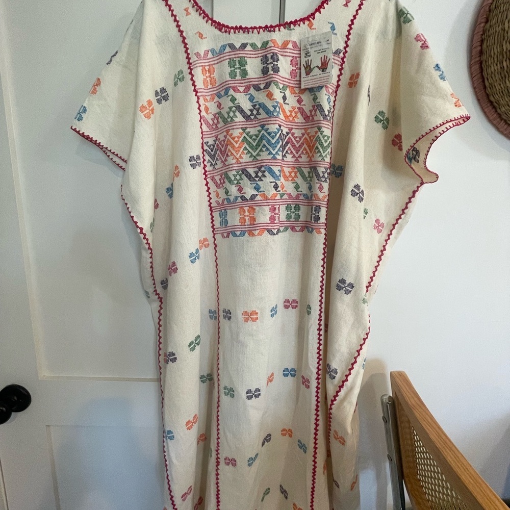 Handmade Xuipil arte Huaxyacac tunic mumu swim coverup manta cloth embroidered - Picture 2 of 9